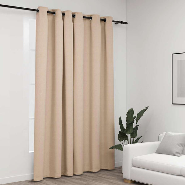 vidaXL Eyelet Blackout Curtain Linen Look Beige 290x245 cm