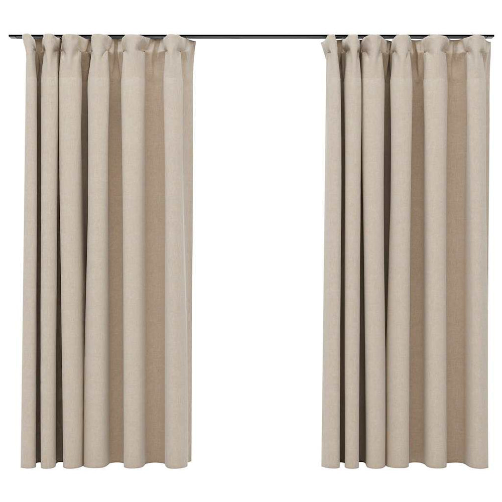 vidaXL Blackout Curtains 2 pcs. Hook Linen Look Beige 140x175 cm