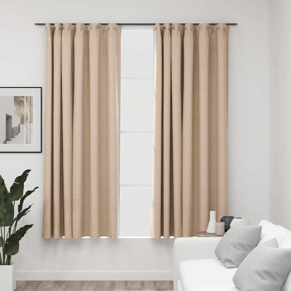 vidaXL Blackout Curtains 2 pcs. Hook Linen Look Beige 140x175 cm