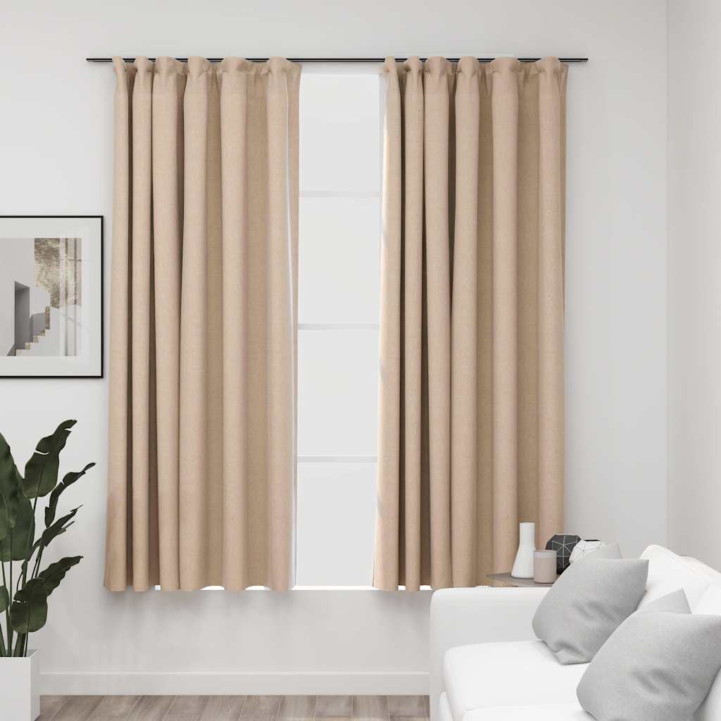 vidaXL Blackout Curtains 2 pcs. Hook Linen Look Beige 140x175 cm