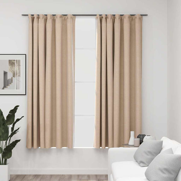 vidaXL Blackout Curtains 2 pcs. Hook Linen Look Beige 140x175 cm