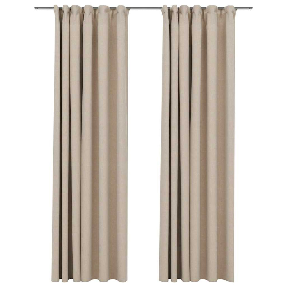 vidaXL Blackout Curtains 2 pcs. Hook Linen Look Beige 140x225 cm
