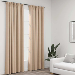vidaXL Blackout Curtains 2 pcs. Hook Linen Look Beige 140x225 cm