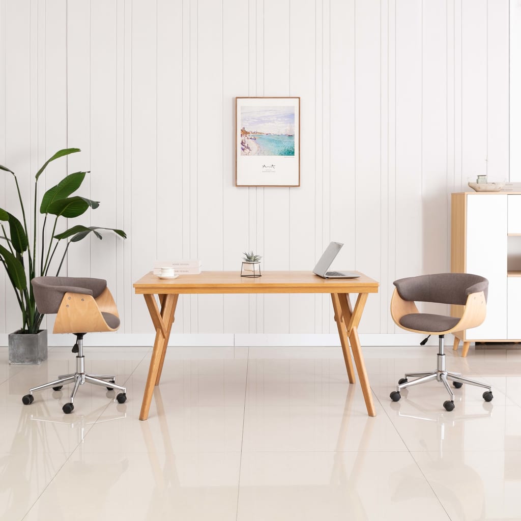 vidaXL Swivel Office Chair Taupe Bentwood and Fabric