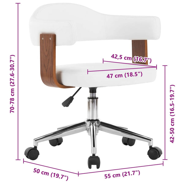 vidaXL Swivel Office Chair White Bentwood and Faux Leather
