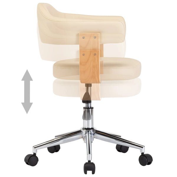 vidaXL Swivel Office Chair Cream Bentwood and Faux Leather
