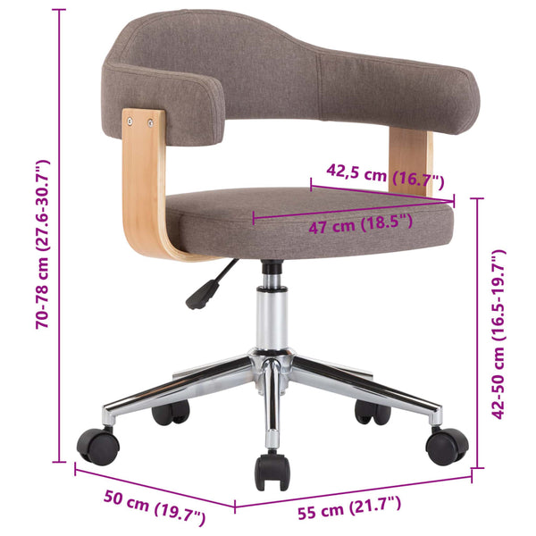 vidaXL Swivel Office Chair Taupe Bentwood and Fabric