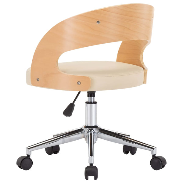vidaXL Swivel Office Chair Cream Bentwood and Faux Leather
