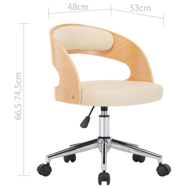 vidaXL Swivel Office Chair Cream Bentwood and Faux Leather
