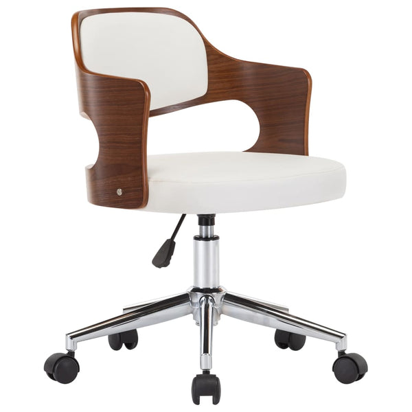 vidaXL Swivel Office Chair White Bentwood and Faux Leather