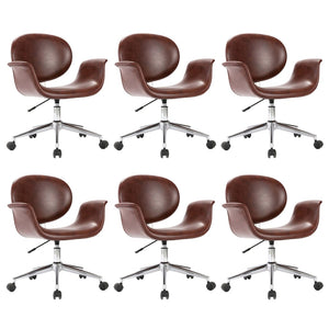 vidaXL Swivel Dining Chairs 6 pcs Faux Leather Brown