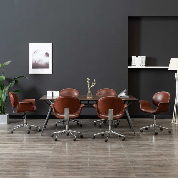 vidaXL Swivel Dining Chairs 6 pcs Faux Leather Brown