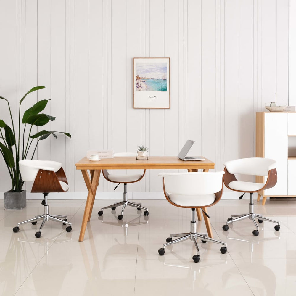 vidaXL Dining Chairs 4 pcs. Swivel White Faux Leather