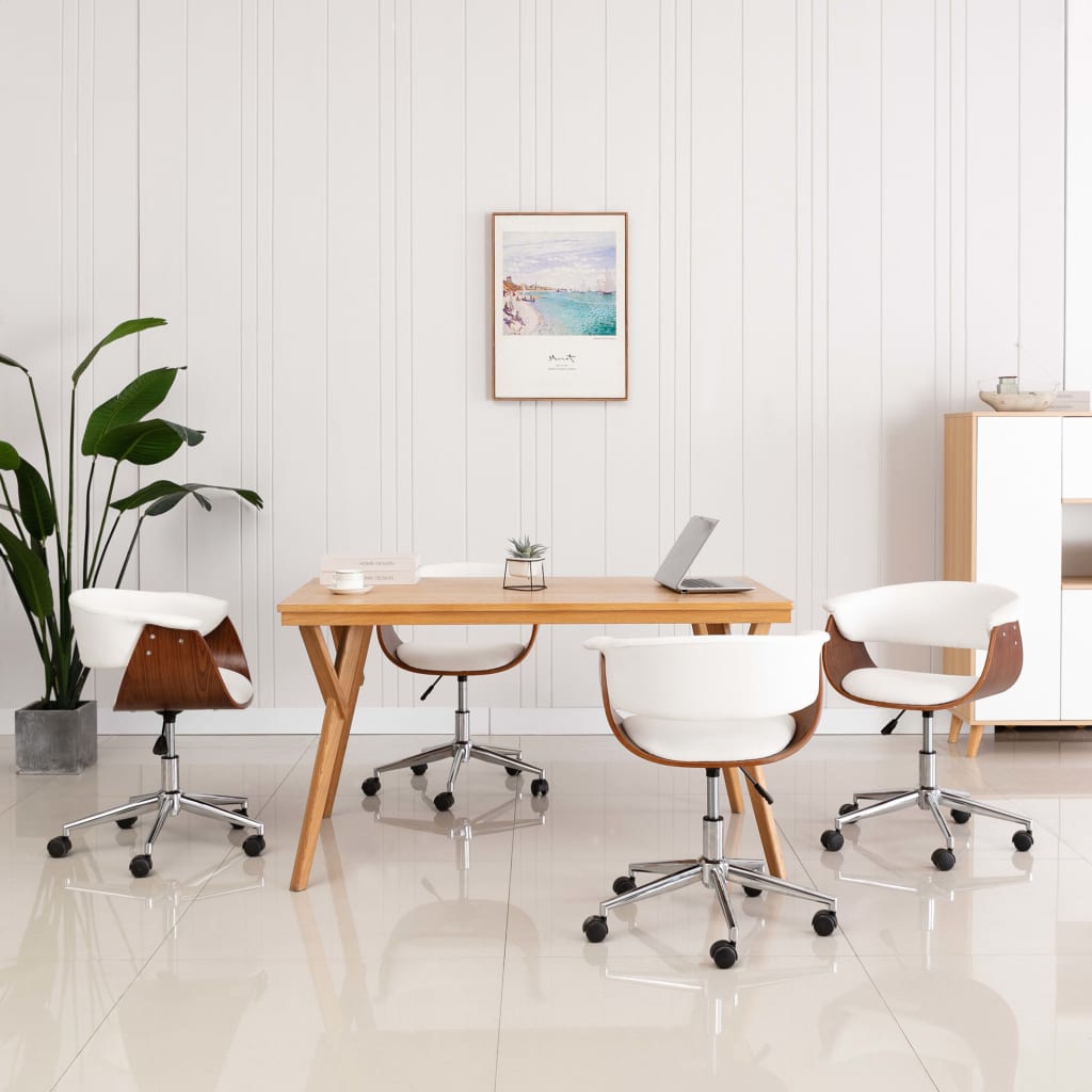 vidaXL Dining Chairs 4 pcs. Swivel White Faux Leather