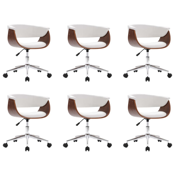 vidaXL Dining Chairs 6 pcs. Swivel White Faux Leather