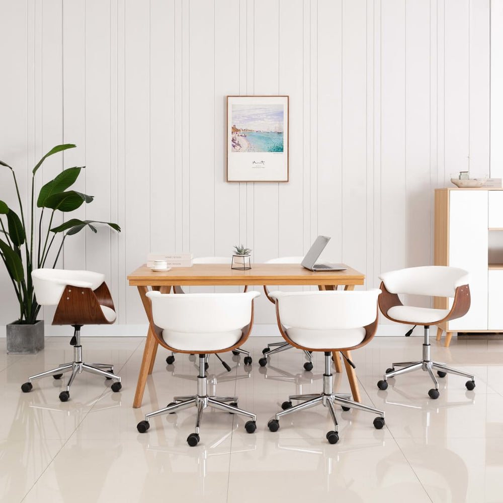 vidaXL Dining Chairs 6 pcs. Swivel White Faux Leather