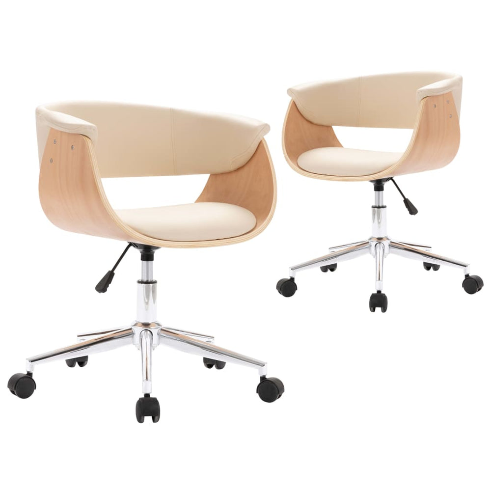 vidaXL Dining Chairs 2 pcs Swivel Cream Faux Leather