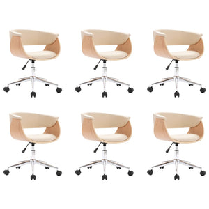 vidaXL Dining Chairs 6 pcs Swivel Cream Faux Leather