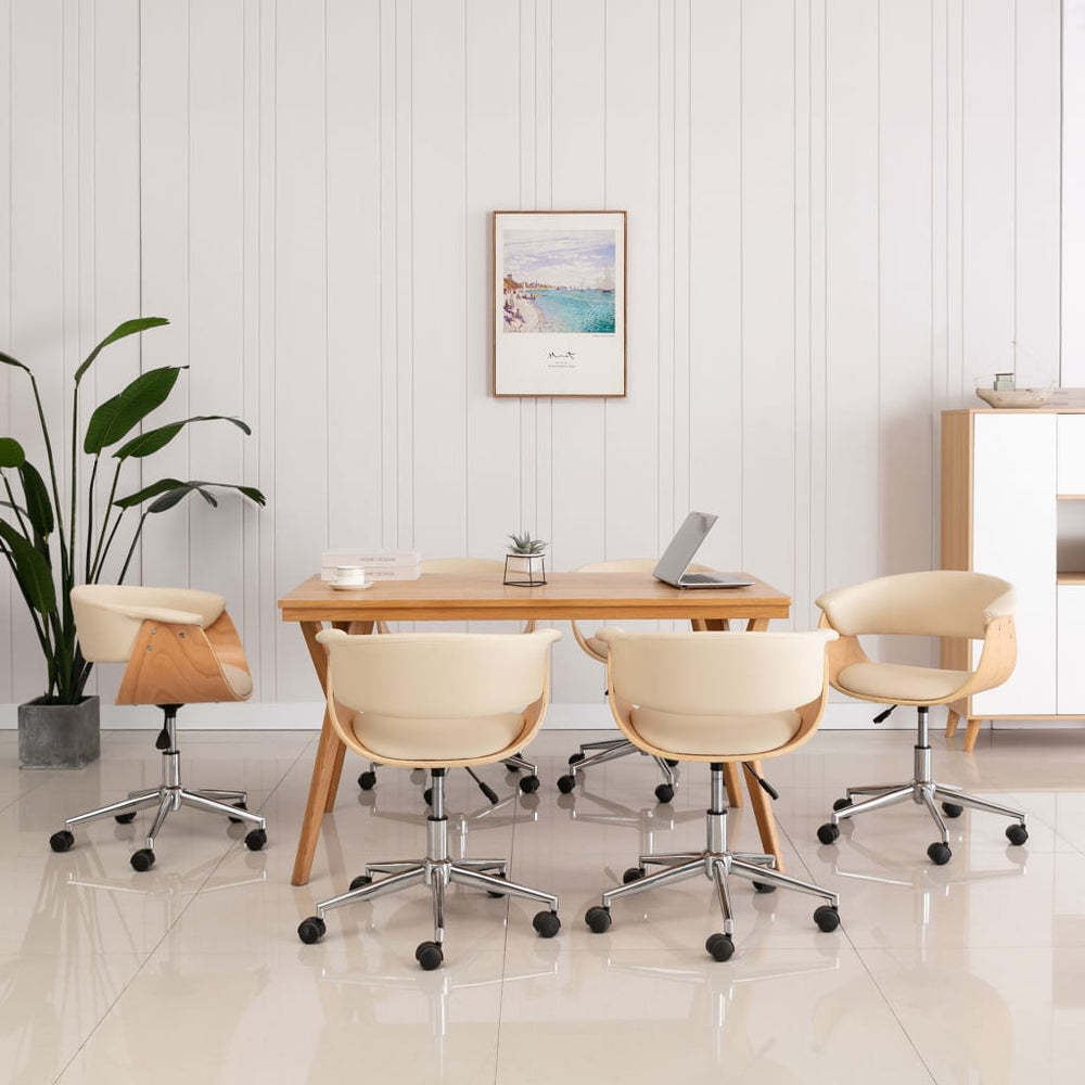 vidaXL Dining Chairs 6 pcs Swivel Cream Faux Leather