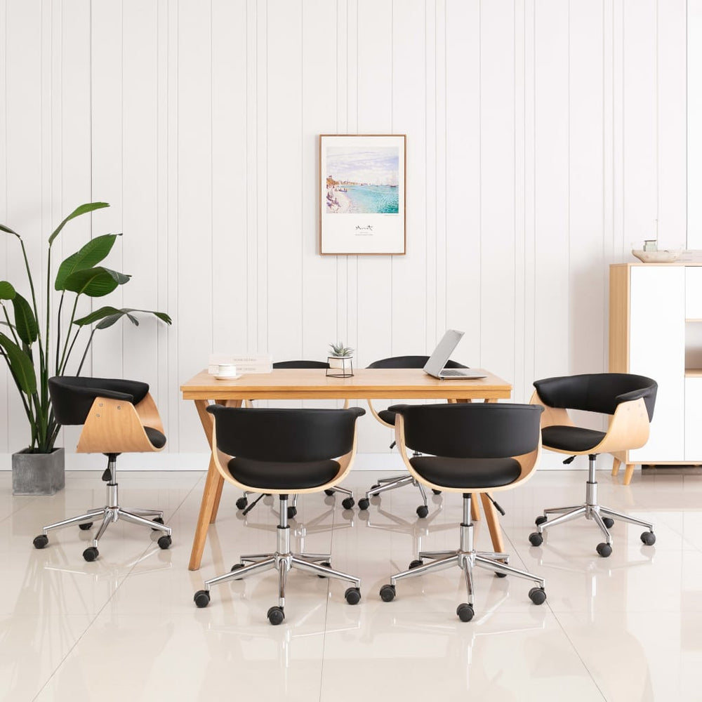vidaXL Dining Chairs 6 pcs Swivel Black Faux Leather