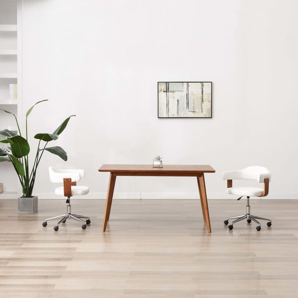 vidaXL Dining Chairs 2 pcs Swivel White Bentwood and Faux Leather