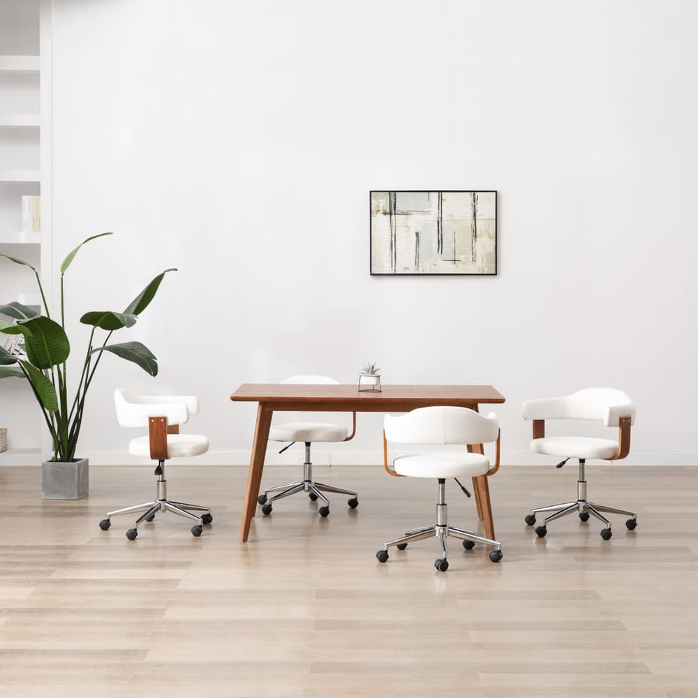 vidaXL Swivel Dining Chairs 4 pcs White Bentwood and Faux Leather