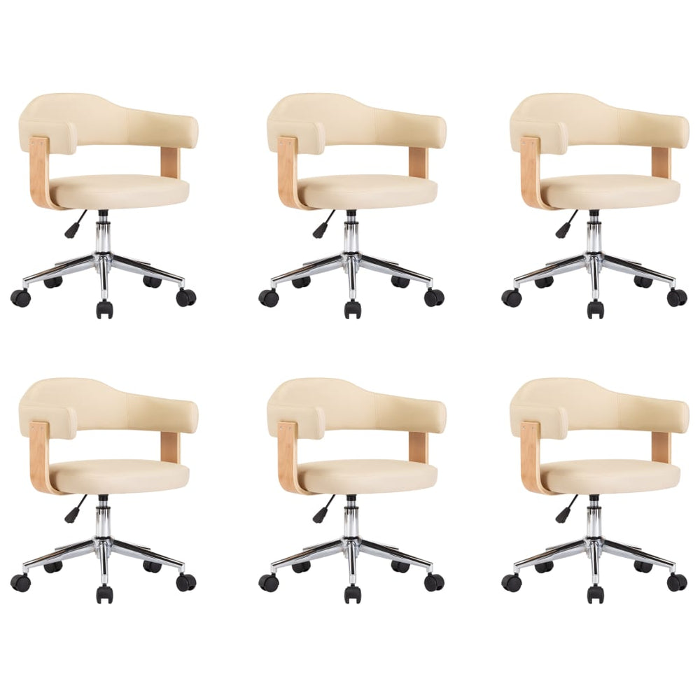 vidaXL Dining Chairs 6 pcs Swivel Cream Faux Leather