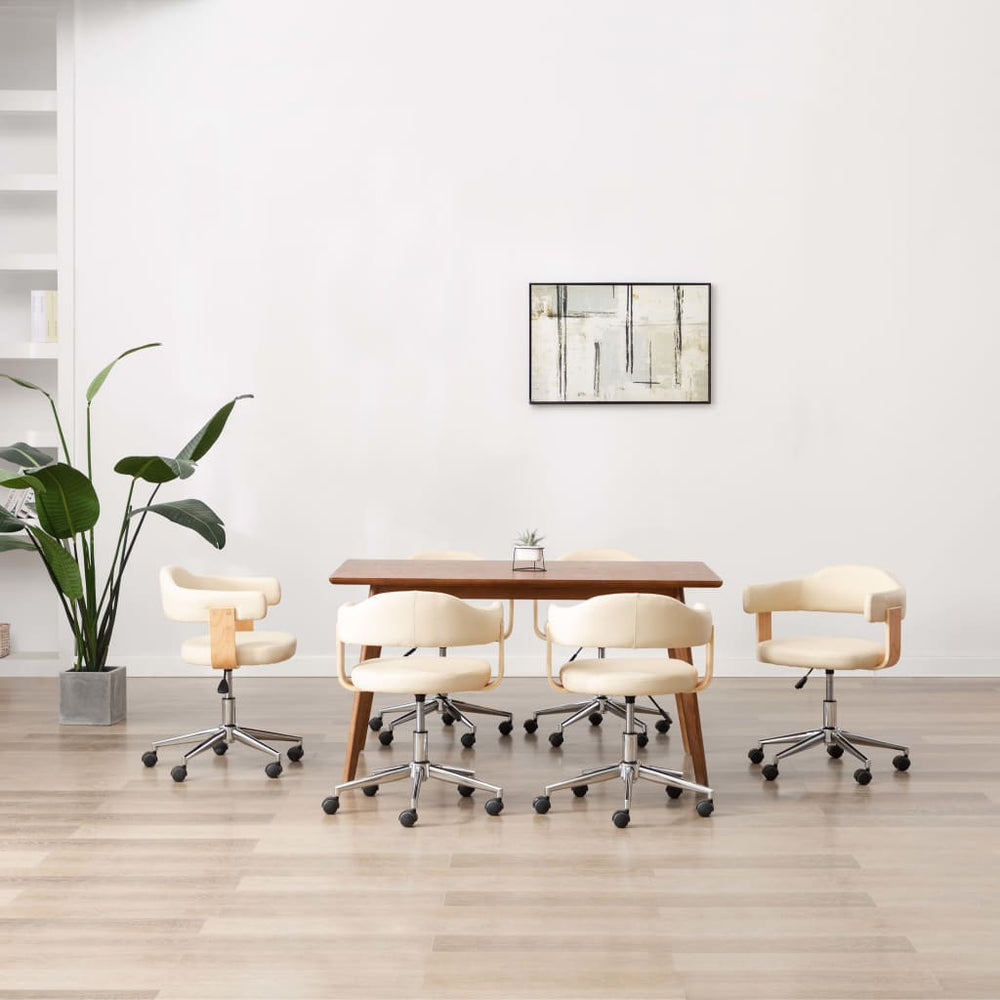 vidaXL Dining Chairs 6 pcs Swivel Cream Faux Leather