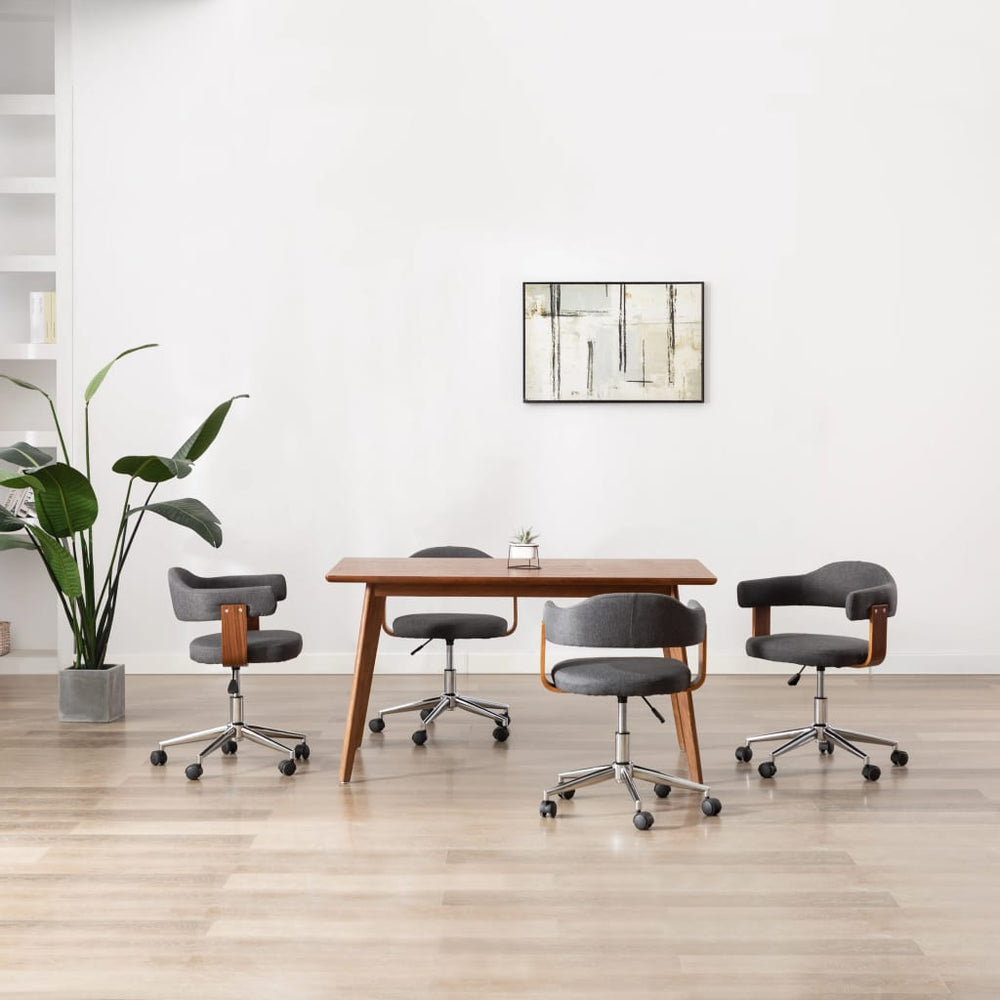 vidaXL Dining Chairs 4 pcs Swivel Grey Bentwood and Fabric