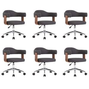 vidaXL Swivel Dining Chairs 6 pcs Grey Bentwood and Fabric
