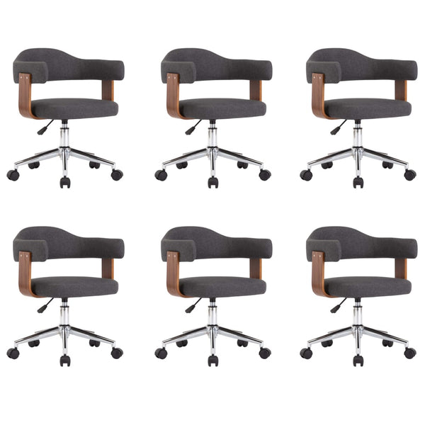 vidaXL Swivel Dining Chairs 6 pcs Grey Bentwood and Fabric