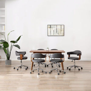 vidaXL Swivel Dining Chairs 6 pcs Grey Bentwood and Fabric