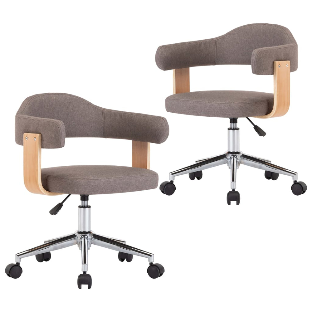 vidaXL Dining Chairs 2 pcs Swivel Taupe Bentwood and Fabric
