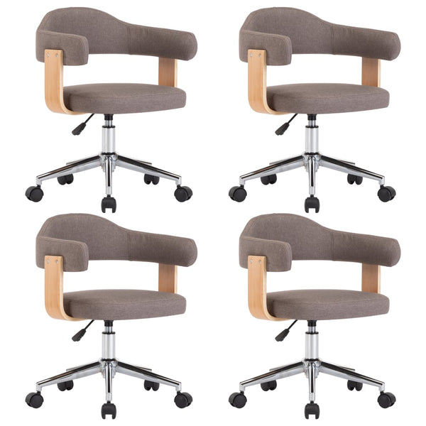 vidaXL Swivel Dining Chairs 4 pcs Taupe Bentwood and Fabric