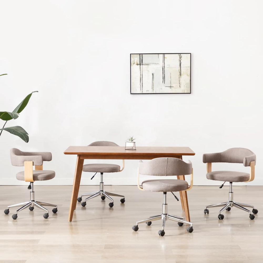vidaXL Swivel Dining Chairs 4 pcs Taupe Bentwood and Fabric