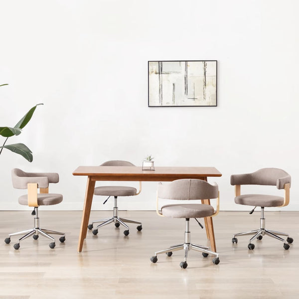 vidaXL Swivel Dining Chairs 4 pcs Taupe Bentwood and Fabric