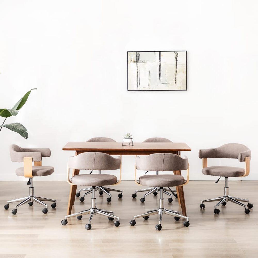 vidaXL Swivel Dining Chairs 6 pcs Taupe Bentwood and Fabric