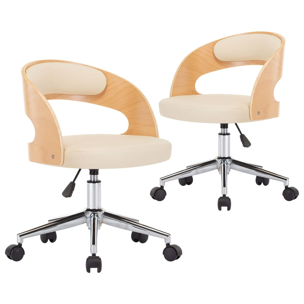 vidaXL Dining Chairs 2 pcs. Swivel Cream Bentwood and Faux Leather