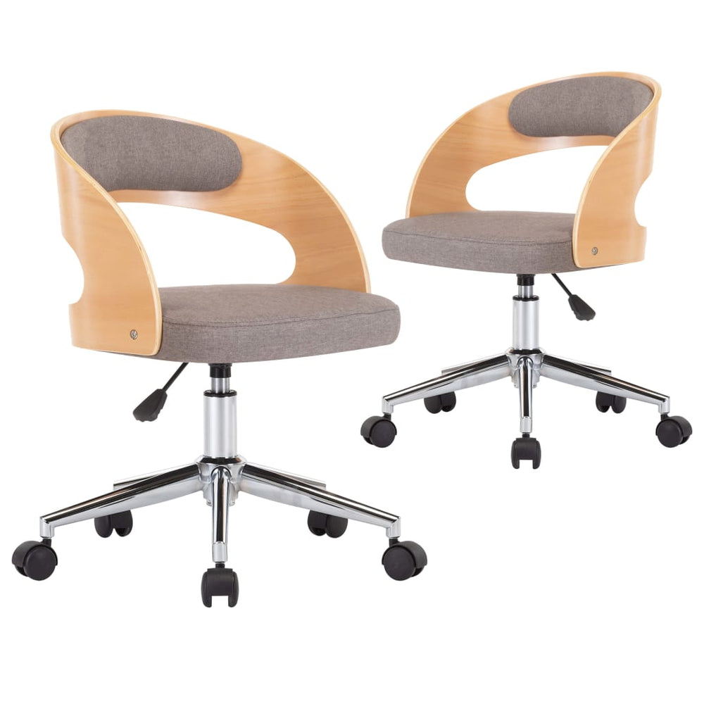 vidaXL Dining Chairs 2 pcs Swivel Taupe Bentwood and Fabric
