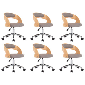 vidaXL Swivel Dining Chairs 6 pcs Taupe Bentwood and Fabric