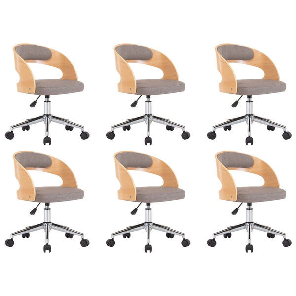vidaXL Swivel Dining Chairs 6 pcs Taupe Bentwood and Fabric