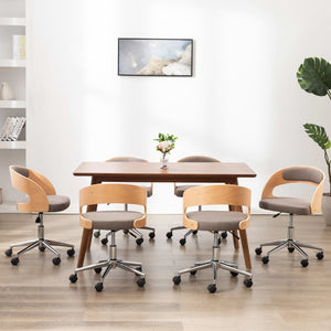 vidaXL Swivel Dining Chairs 6 pcs Taupe Bentwood and Fabric