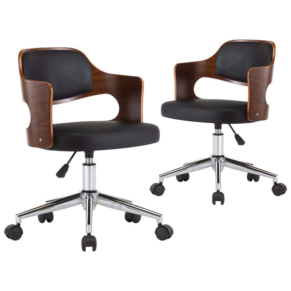 vidaXL Dining Chairs 2 pcs Swivel Black Bentwood and Faux Leather