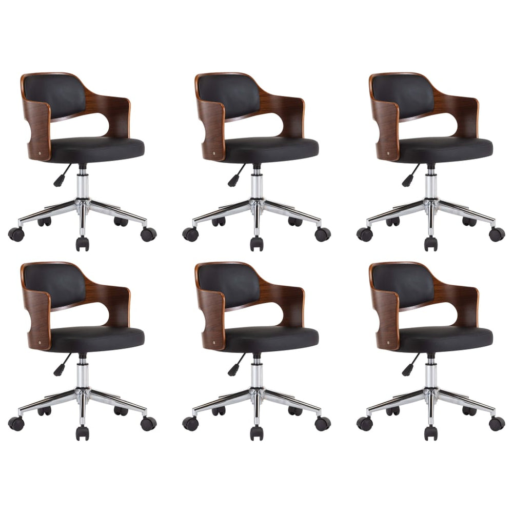 vidaXL Dining Chairs 6 pcs Swivel Black Bentwood and Faux Leather