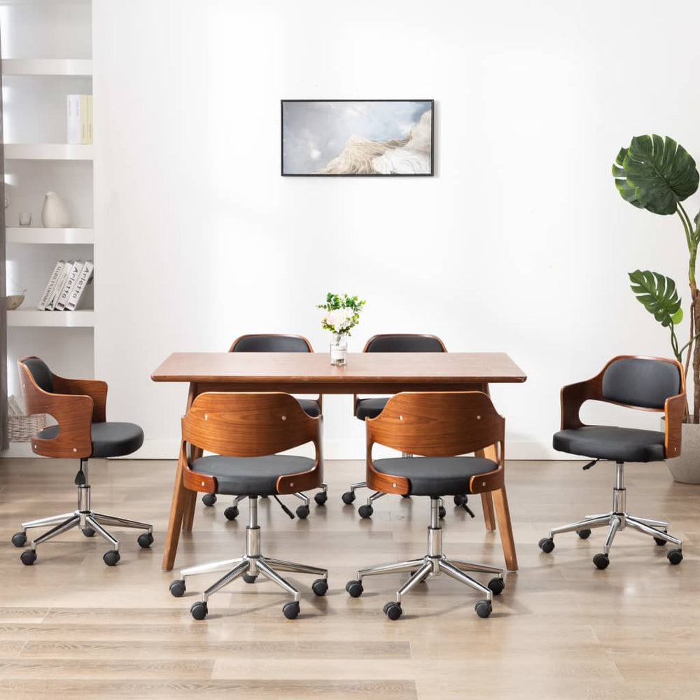 vidaXL Dining Chairs 6 pcs Swivel Black Bentwood and Faux Leather