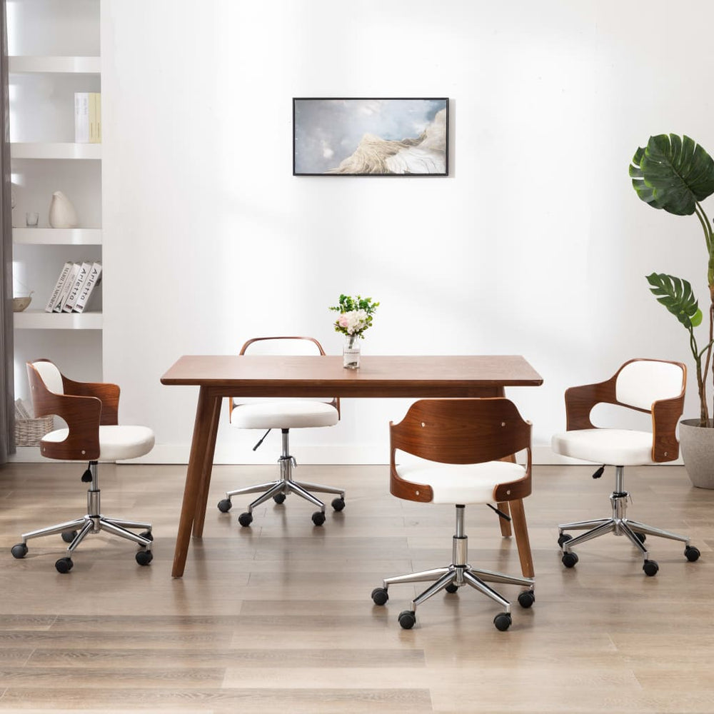 vidaXL Swivel Dining Chairs 4 pcs White Bentwood and Faux Leather
