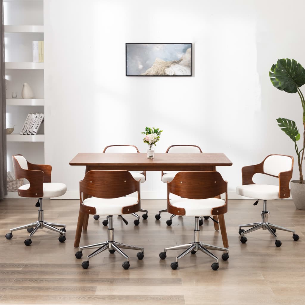 vidaXL Swivel Dining Chairs 6 pcs White Bentwood and Faux Leather