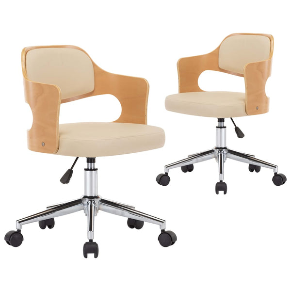 vidaXL Dining Chairs 2 pcs. Swivel Cream Bentwood and Faux Leather