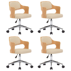 vidaXL Swivel Dining Chairs 4 pcs Cream Bentwood and Faux Leather