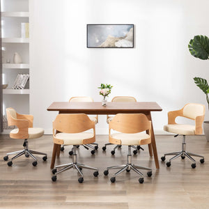 vidaXL Swivel Dining Chairs 4 pcs Cream Bentwood and Faux Leather